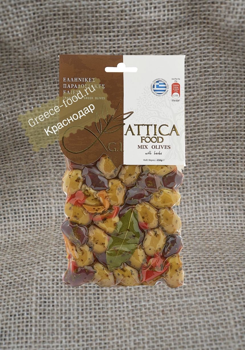 Микс зеленой и оливки каламата “Attica Food”, 250г*20 шт